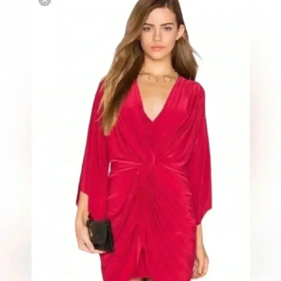 Misa Hot Pink Barbie Ruched Tie Knot Teget Jersey Dress Size Small - Picture 1 of 9